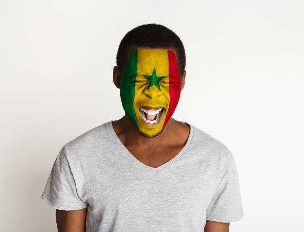istock Young man with Senegal flag painted on his face 941674418