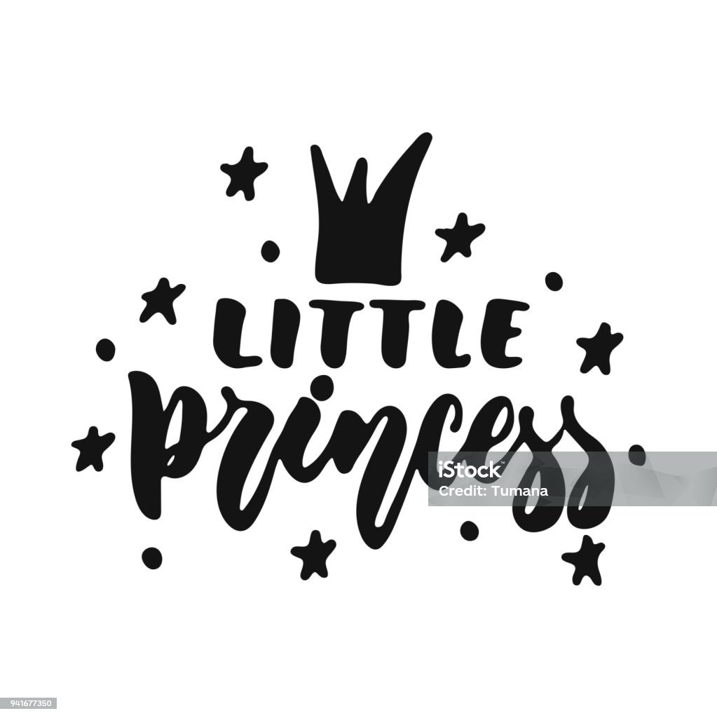 Little princess - hand drawn lettering phrase isolated on the white background. Fun brush ink vector illustration for banners, greeting card, poster design. Little princess - hand drawn lettering phrase isolated on the white background. Fun brush ink vector illustration for banners, greeting card, poster design Art stock vector