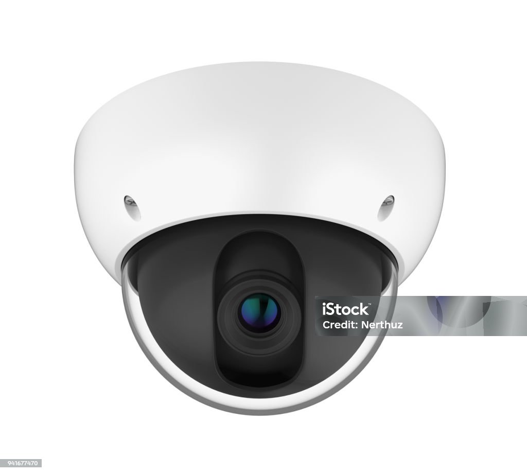 Dome CCTV Security Camera Isolated Dome CCTV Security Camera isolated on white background. 3D render Security Camera Stock Photo