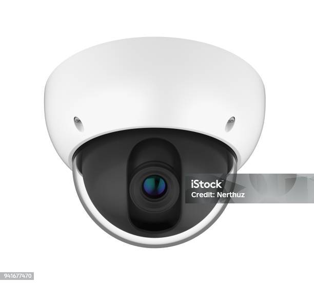 Dome Cctv Security Camera Isolated Stock Photo - Download Image Now - Security Camera, Cut Out, Architectural Dome