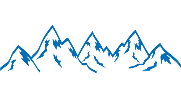 ilustraciones, imágenes clip art, dibujos animados e iconos de stock de silueta montañas mano dibujar icono azul en la ilustración de vector blanco, acción - mountain mountain peak mountain climbing switzerland