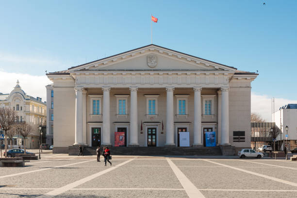 Vilnius, Lithuania - March 27, 2018: Vilnius' Town Hall in the Town Hall Square, a traditional centre of trade and events in Vilnius, Lithuania.