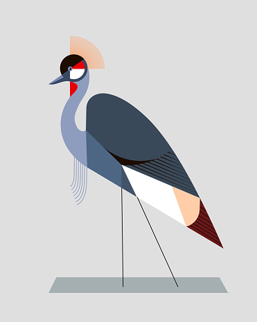 Image of a crowned crane in a geometric style on gray background