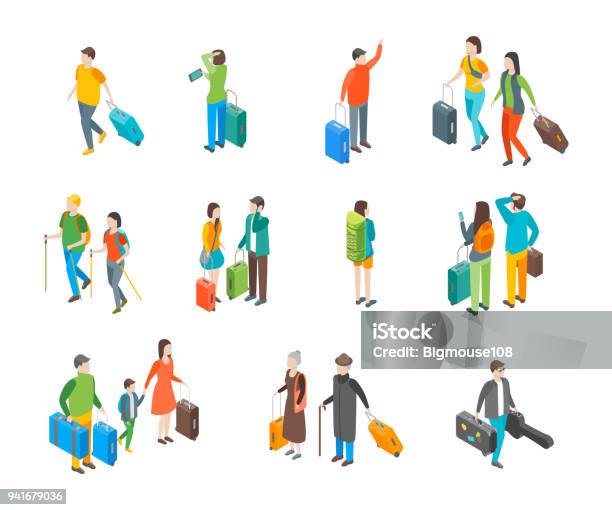 Isometric Travel People Characters Icon Set Vector Stock Illustration - Download Image Now