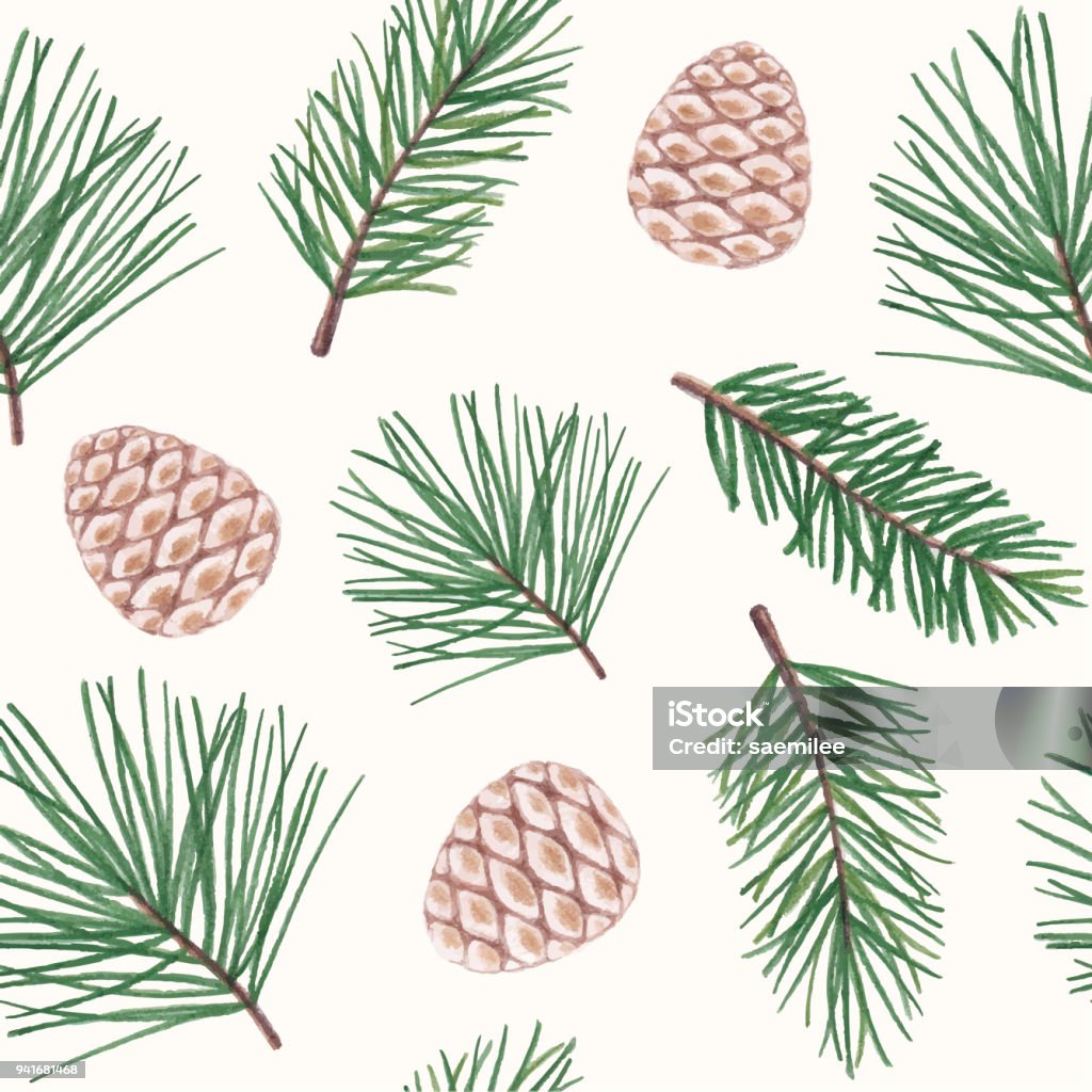 Colordrawing Seamless Pattern With Pine Corn and Leaf Vector illustration of Seamless Pattern. Pine Tree stock vector