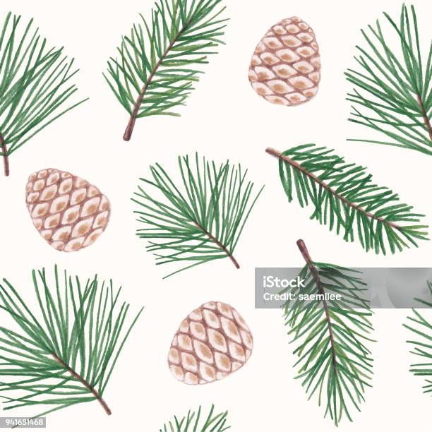 Colordrawing Seamless Pattern With Pine Corn And Leaf Stock Illustration - Download Image Now