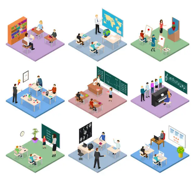 Vector illustration of School Education Set Concept 3d Isometric View. Vector