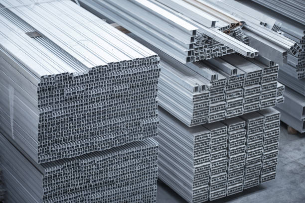 istock Aluminium profiles for constructions. Aluminum constructions factory 941682034