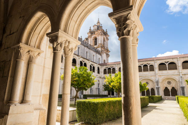 Alcobaca Monastery, Portugal. Views of the Claustro de D. Dinis (Cloister of King Denis) and the towers. A World Heritage Site since 1997