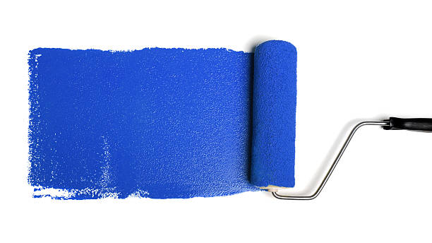 rolo de tinta azul - pintar parede imagens e fotografias de stock