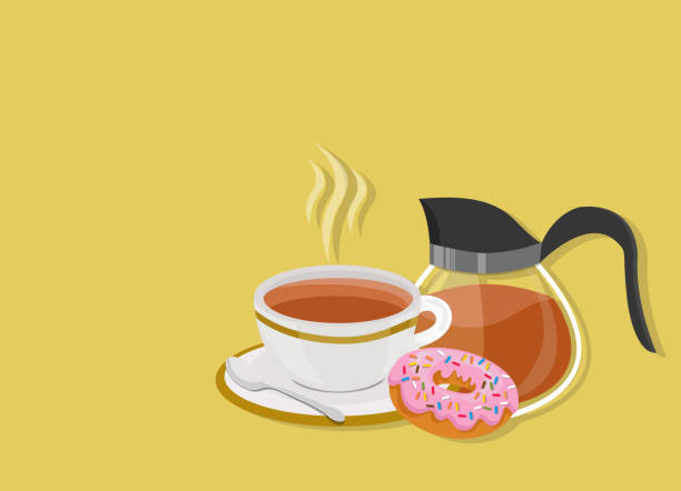 Tea Time With Donut Stock Illustration - Download Image Now - Doughnut,  Bread, Breakfast - iStock