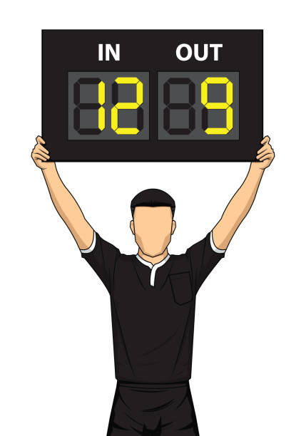 fußball-schiedsrichter zeigt die rufnummernanzeige - auswechselbank stock-grafiken, -clipart, -cartoons und -symbole