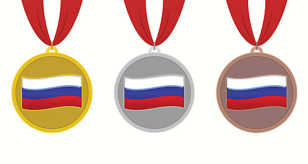 illustrazioni stock, clip art, cartoni animati e icone di tendenza di russia medaglie - medal achievement russia second place