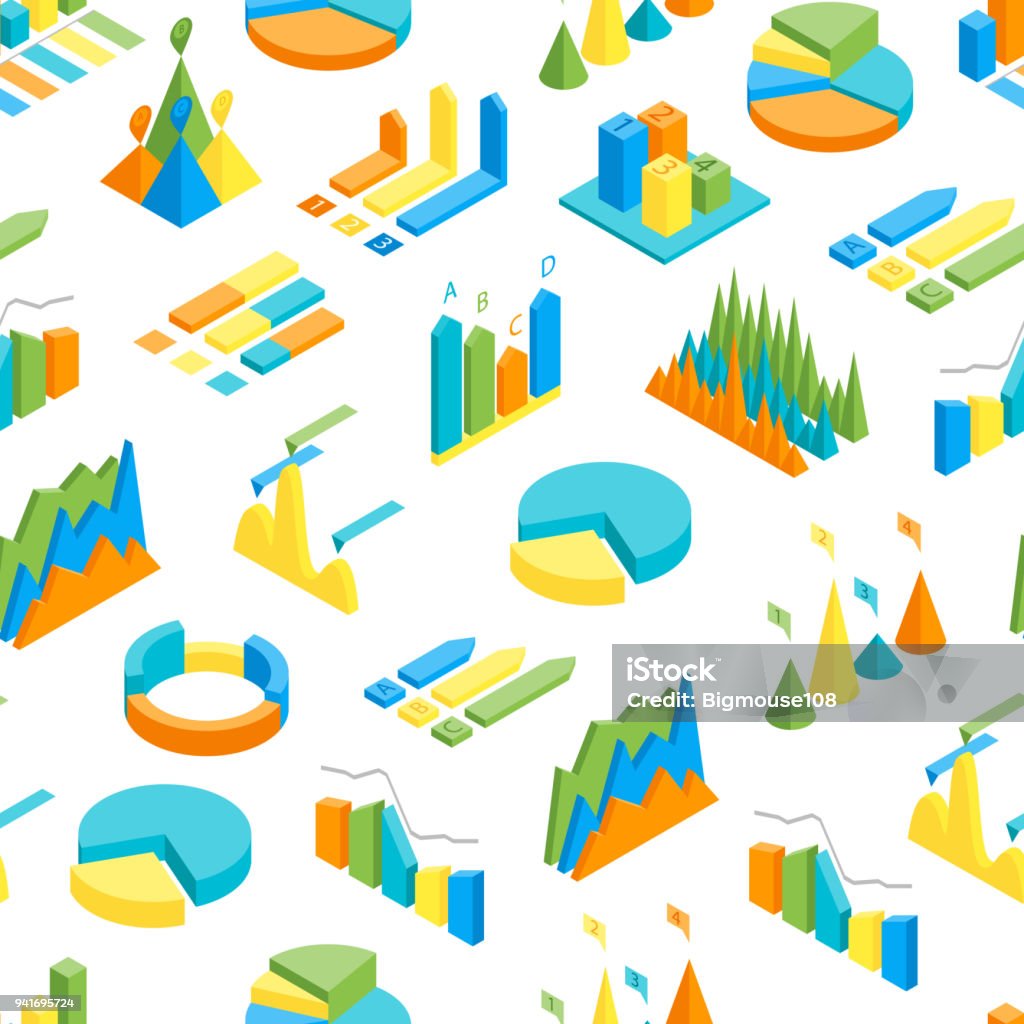 Charts And Graphs Seamless Pattern Background 3d Isometric View Vector ...