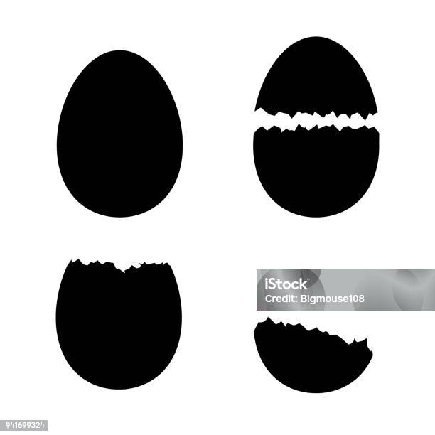 Silhouette Black Shell Eggs Set Vector Stock Illustration - Download Image Now - Egg - Food, In Silhouette, Icon Symbol