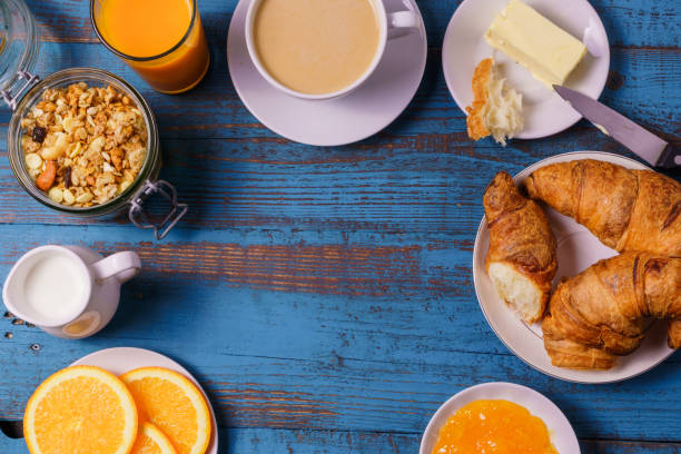 istock Top view of organic  morning breakfast, with copy space. 941702630