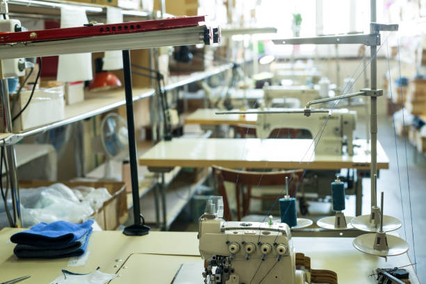 istock Knitting equioment at the factory view 941705964