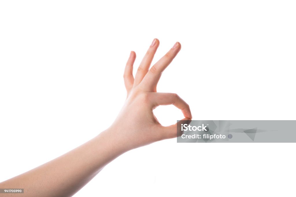 Hand OK sign isolated with clipping path. OK Sign Stock Photo