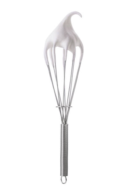 frusta con crema di meringa isolata su bianco - equipment egg beater household equipment kitchen utensil foto e immagini stock