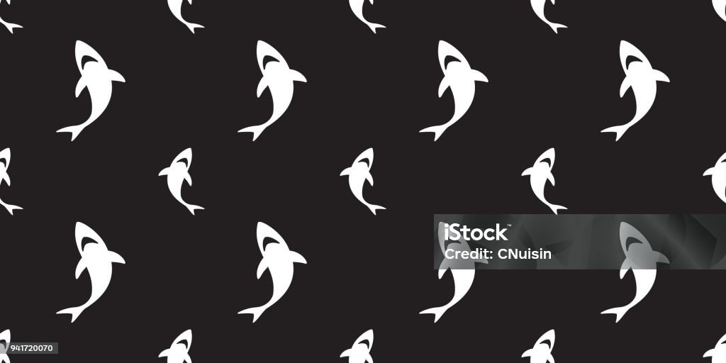 shark seamless pattern fin dolphin whale vector ocean wave island wallpaper background black Shark stock vector