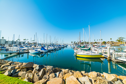 Oceanside harbor under a blue sky. California, USA