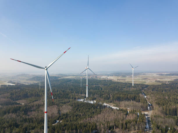 istock Wind turbines in winter - bird's eye view 941724590