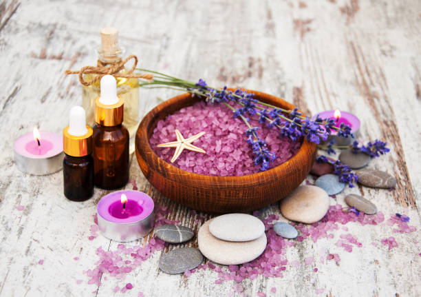 istock Spa products and lavender flowers 941727120