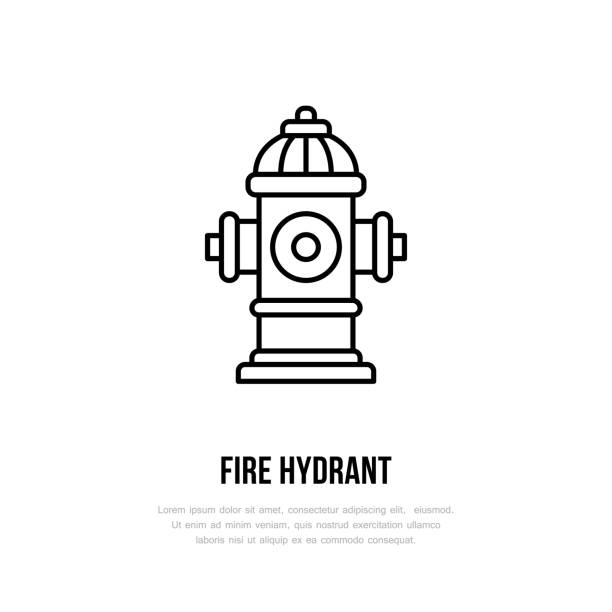 Fire hydrant sign. Firefighting, safety equipment flat line icon Fire hydrant sign. Firefighting, safety equipment flat line icon. fire hydrant stock illustrations