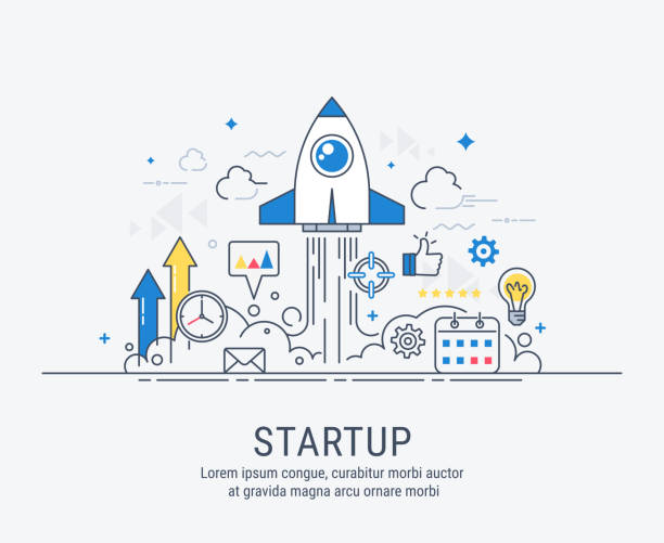 Startup concept with thin line flat modern design Startup concept with thin line flat modern design for web. start ups stock illustrations