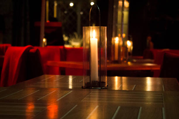 Candle light on the table in a restaurant