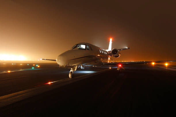 Business jet ready for take off stock photo