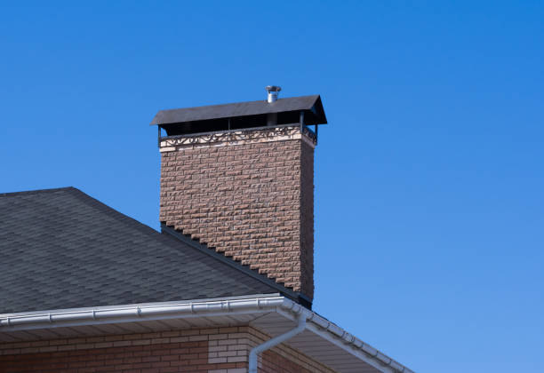 istock Modern brick chimney with beautiful forging under clear blue sky 941737460