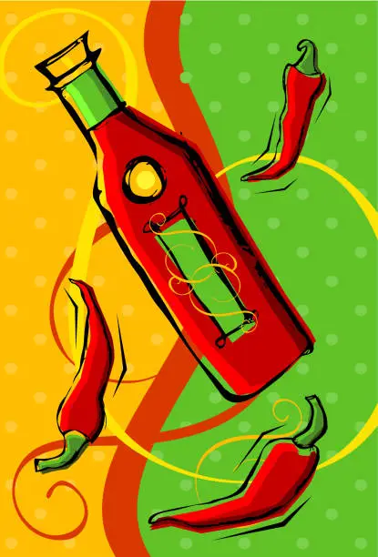 Vector illustration of Hot Sauce & Chili Peppers