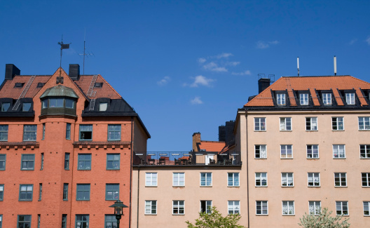 Old buildings close up photo. Beautiful facades of European buildings.