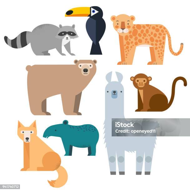 Vektor Setzen Wilde Tiere Stock Vektor Art und mehr Bilder von Jaguar - Katze - Jaguar - Katze, Flat Design, Tier