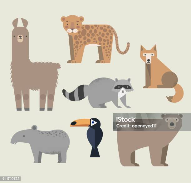 Vector Set Wild Animals Stock Illustration - Download Image Now - Animal, Illustration, Jaguar - Cat