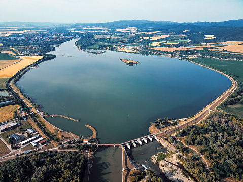 Aerial view of Slnava lake on Vag river, Slovakia