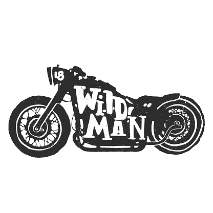 Hand drawn graphic vintage chopper motorcycle. Wild man biker style
