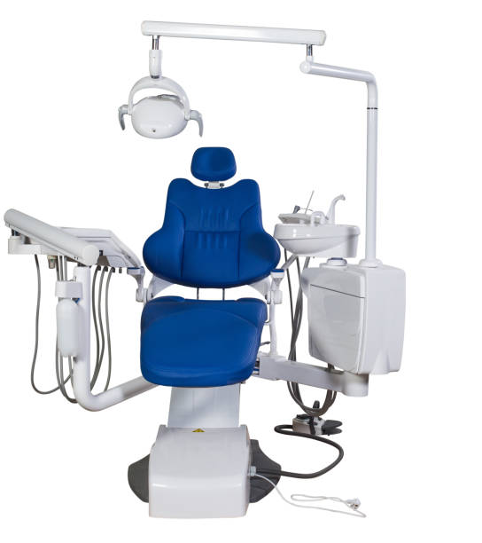istock Modern blue dentist chair isolated on white background 941749512