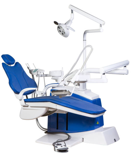 istock Modern blue dentist chair isolated on white background 941749532