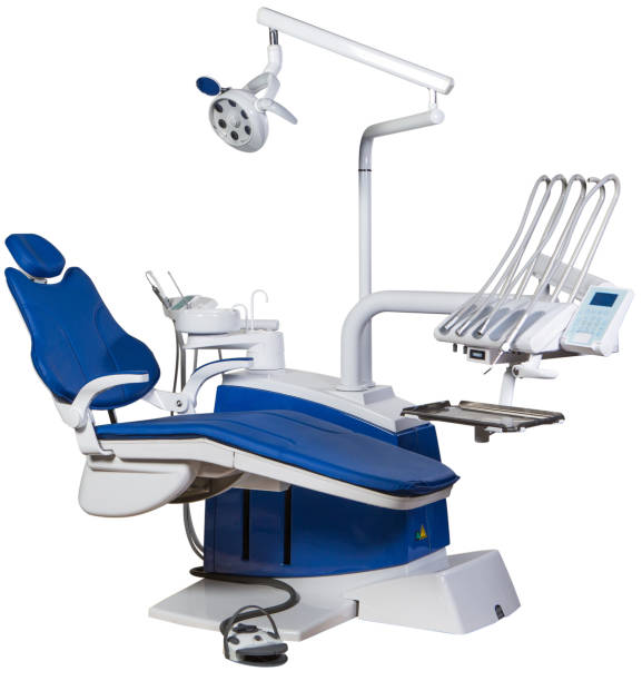 istock Modern blue dentist chair isolated on white background 941749536