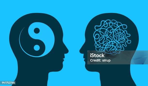 Yin Yang And Chaos Symbol In Thinking Heads Stock Illustration - Download Image Now - Icon Symbol, Mental Health, Mindfulness