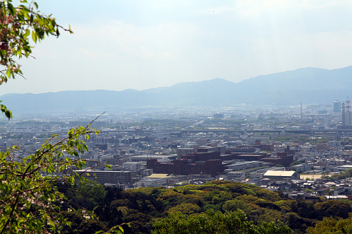Looking down on the city of Kyoto from the forest on Inari Mountain in Japan.