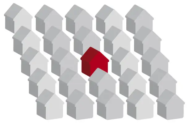 Vector illustration of vector illustration of red and grey houses