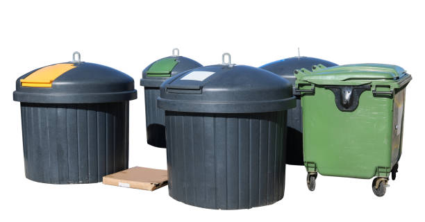 istock Five  big  modern standard  isolated plastic trash bin are located near the public home. 941757992