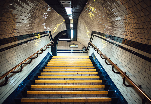 A staircase inside a London Underground station.