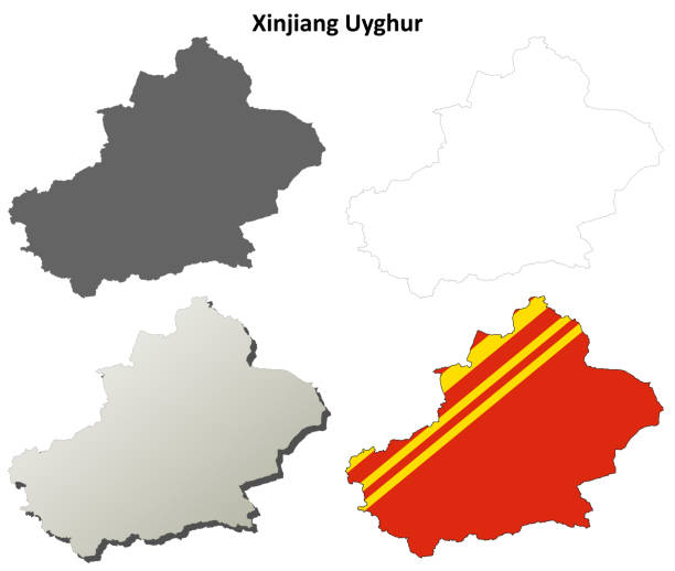 stockillustraties, clipart, cartoons en iconen met xinjiang uyghur overzicht kaart set - chinese versie - urumqi