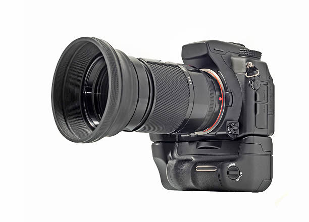 telecamera professionale con teleobiettivo - telephoto lens flash foto e immagini stock