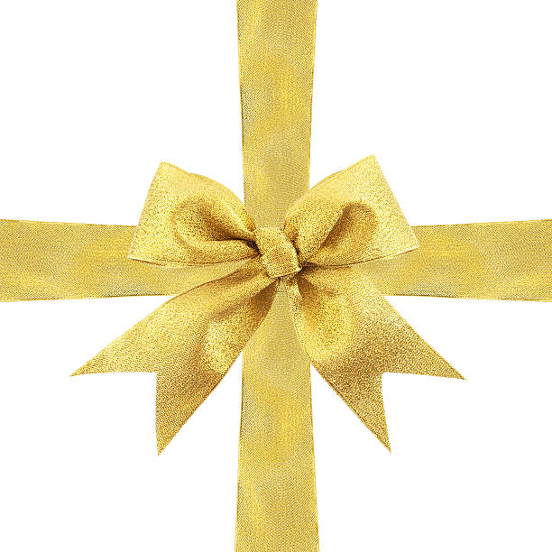 istock Beautiful golden gift bow with crossed ribbons 94177016