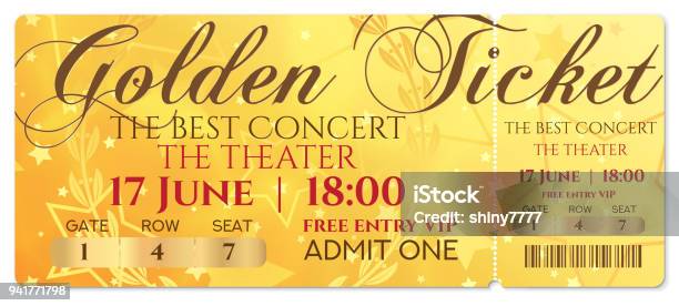 Gold Ticket Golden Token With Star Magical Background Stock Illustration - Download Image Now